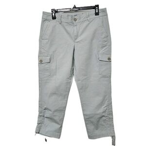 Eddie Bauer Cargo Pants Womens 6 Sage Green Cropped Ruched‎ Hem Ripstop Utility